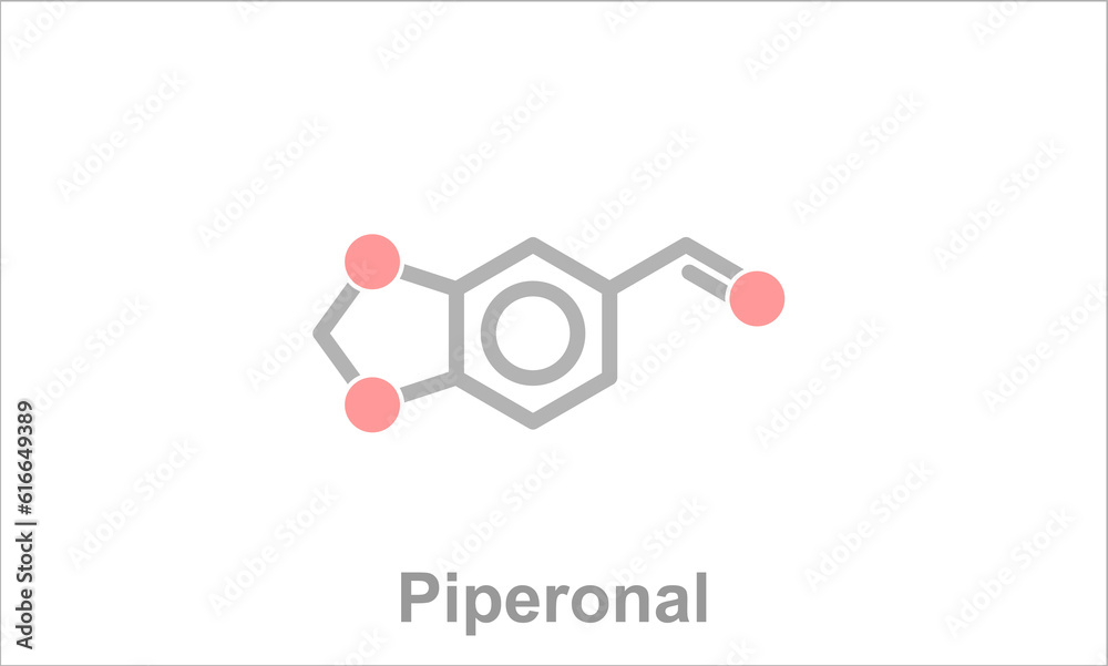 Simplified formula icon of piperonal. Substance has a floral flavor similar to vanillin or cherry.