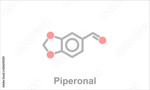 Simplified formula icon of piperonal. Substance has a floral flavor similar to vanillin or cherry.