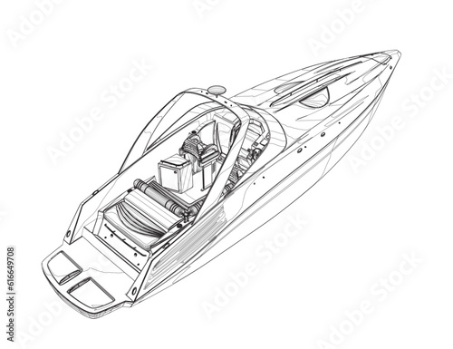 Outline Speedboat isolated vector illustration. Luxury and expensive boat.