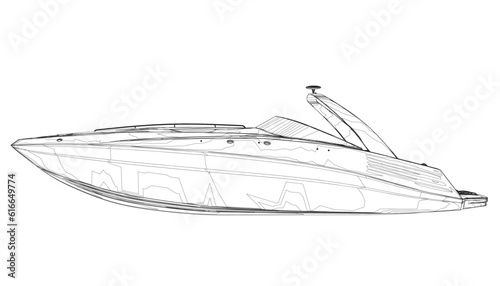Outline Speedboat isolated vector illustration. Luxury and expensive boat.