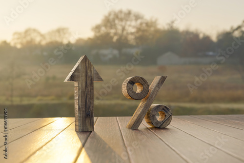 Upward arrow model and percentage model, on the background of the forest,  concept for success, Adjusting the Fed interest rates to stimulate dampen economic activity