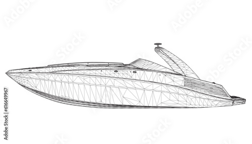 Wireframe Speedboat isolated vector illustration. Luxury and expensive boat. 3D.