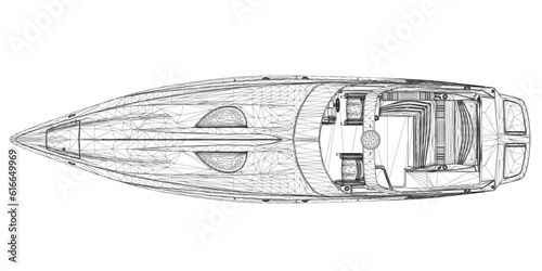 Wireframe Speedboat isolated vector illustration. Luxury and expensive boat. 3D.