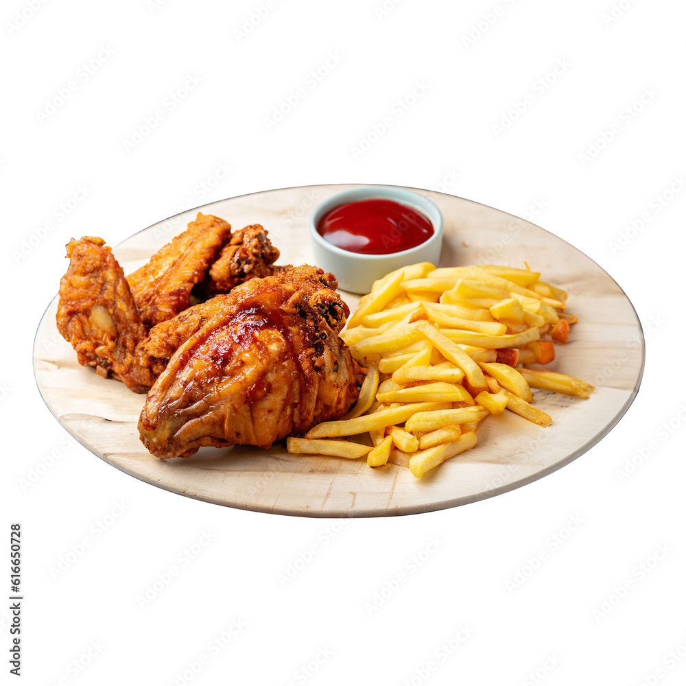 fried chicken wings with french fries