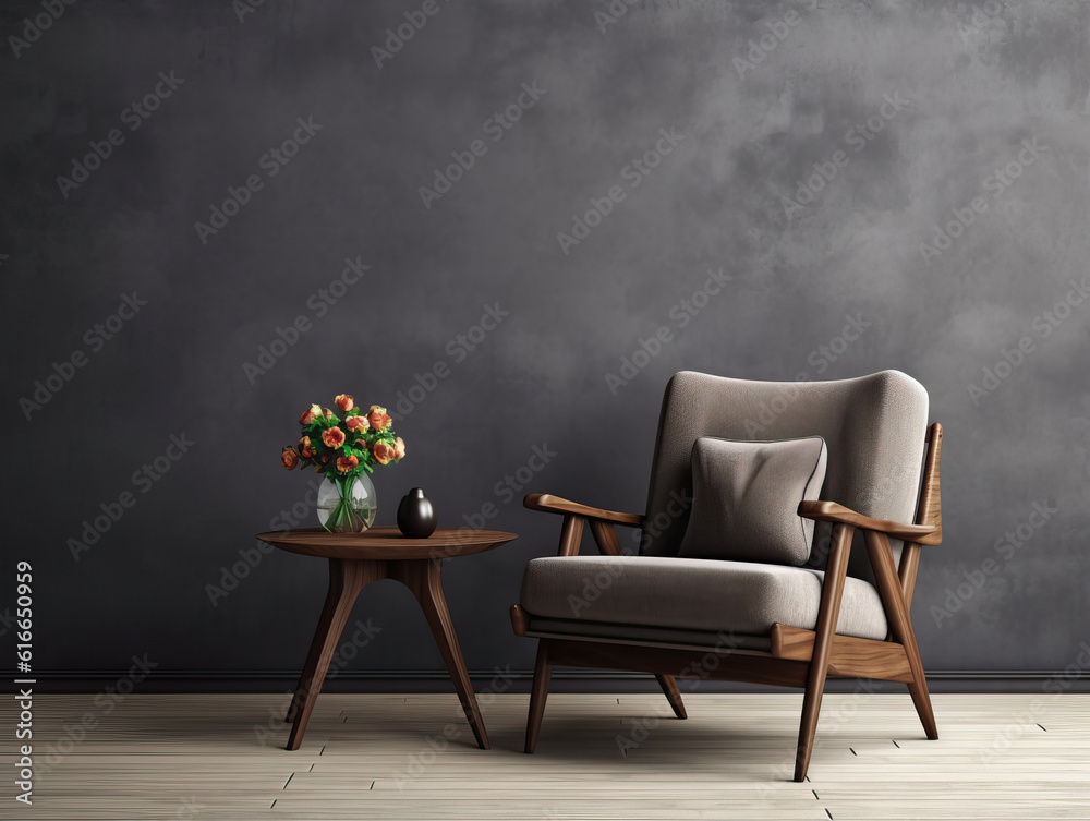 Minimalist Interior Background with armchair and rust  , Mockups Design 3D, HD