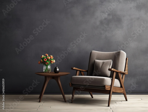Minimalist Interior Background with armchair and rust , Mockups Design 3D, HD