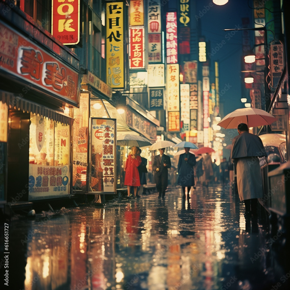 Asian city at rainy night