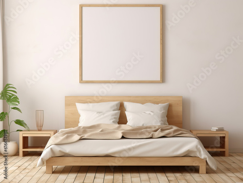 Mockup frame in Bedroom Interior Background , Mockups Design 3D, HD