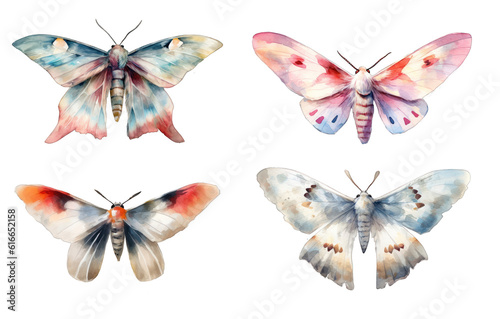Set with colored watercolor butterflies isolated on transparent background © tashechka