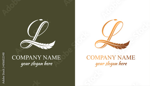L logo. Letter with feather for writer, blog, newspaper. Personal monogram. Vector elegant logo. letter L logo design letter L