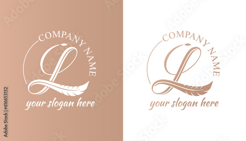 L logo. Letter with feather for writer, blog, newspaper. Personal monogram. Vector elegant logo. letter L logo design letter L