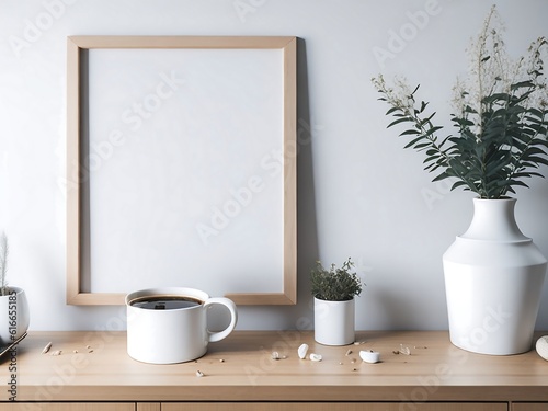 Modern Scandinavian home interior with mock-up photo frame, design 