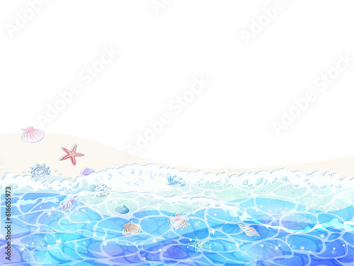 波打ち際のフレームのイラスト
