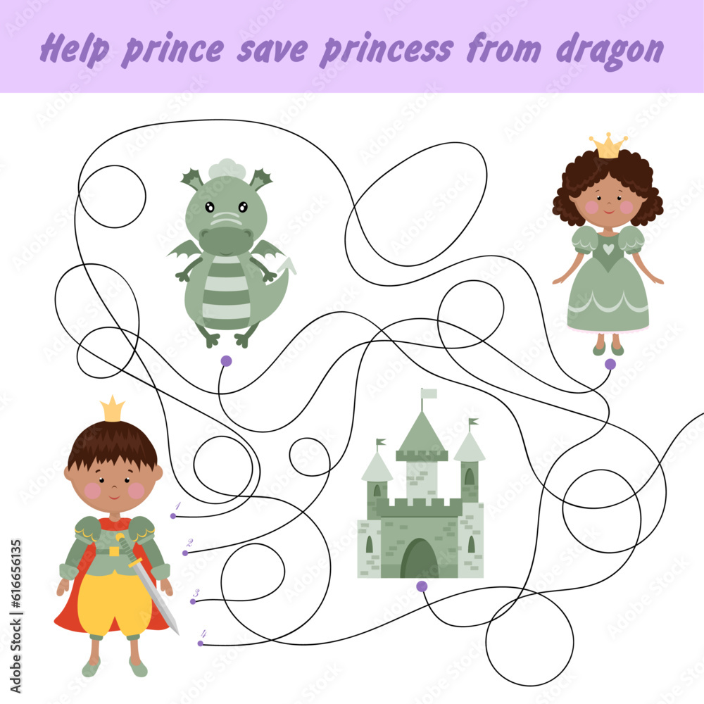 Tasks for preschool education. Maze game. Help the prince save the princess. Labyrinth Tasks for preschool education. Maze game. Help the prince save the princess. Labyrinth