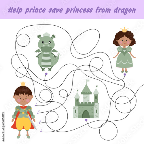 Tasks for preschool education. Maze game. Help the prince save the princess. Labyrinth