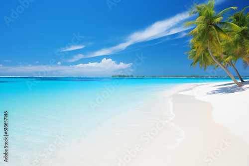 Beautiful Tropical White Beach with Palm Trees © PHdJ