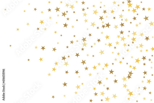 Star confetti. Gold casual confetti background. Bright design pattern.