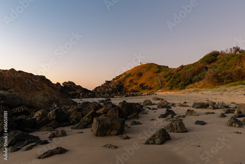 Beautiful view of rocky coastline and Port Macquarie Lighthouse in the morning, Australia. photo