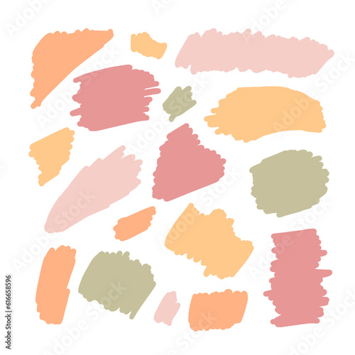 Hand Drawn Abstract Marker Backgrounds. Pastel Soft Colors  Vector Scribble Drawings. Simple Drawn Shapes, Design Elements for Creative Modern Templates.