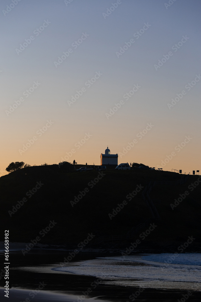 Silhouette of Tacking Point Lighthouse at Port Macquarie, Australia.