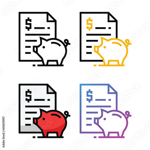 Document budget with pig icon design in four variation color