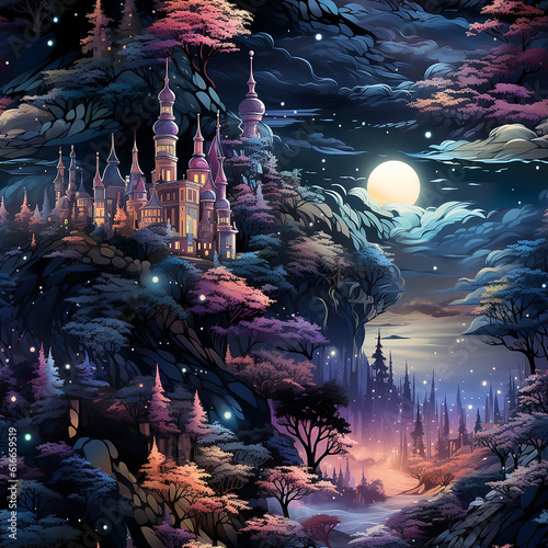 seamless background fantasy castle Ai generative