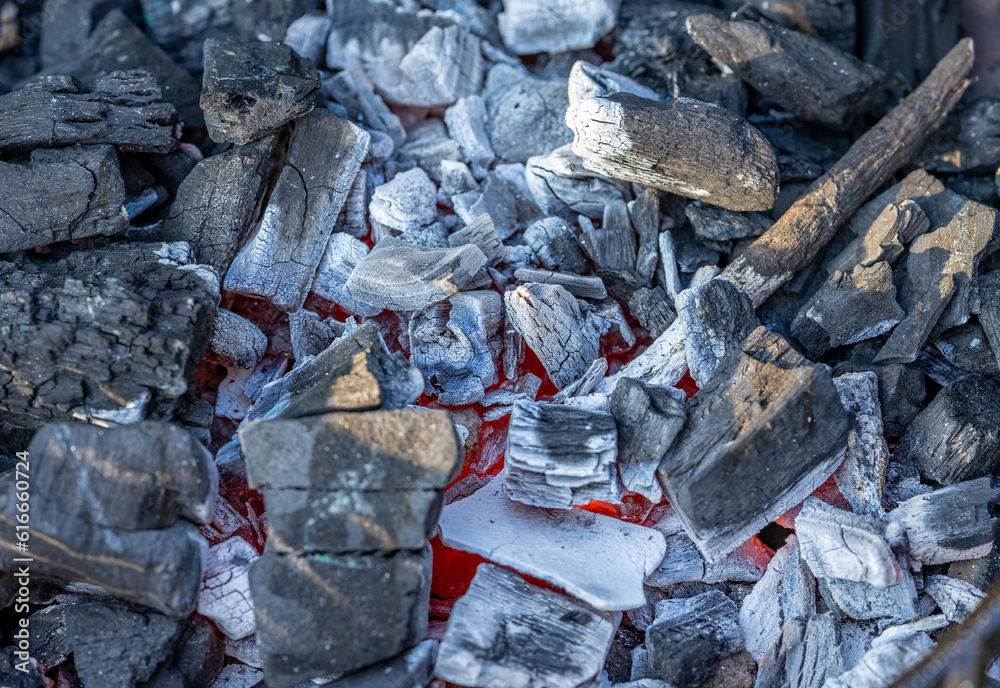 burning charcoal in a fireplace