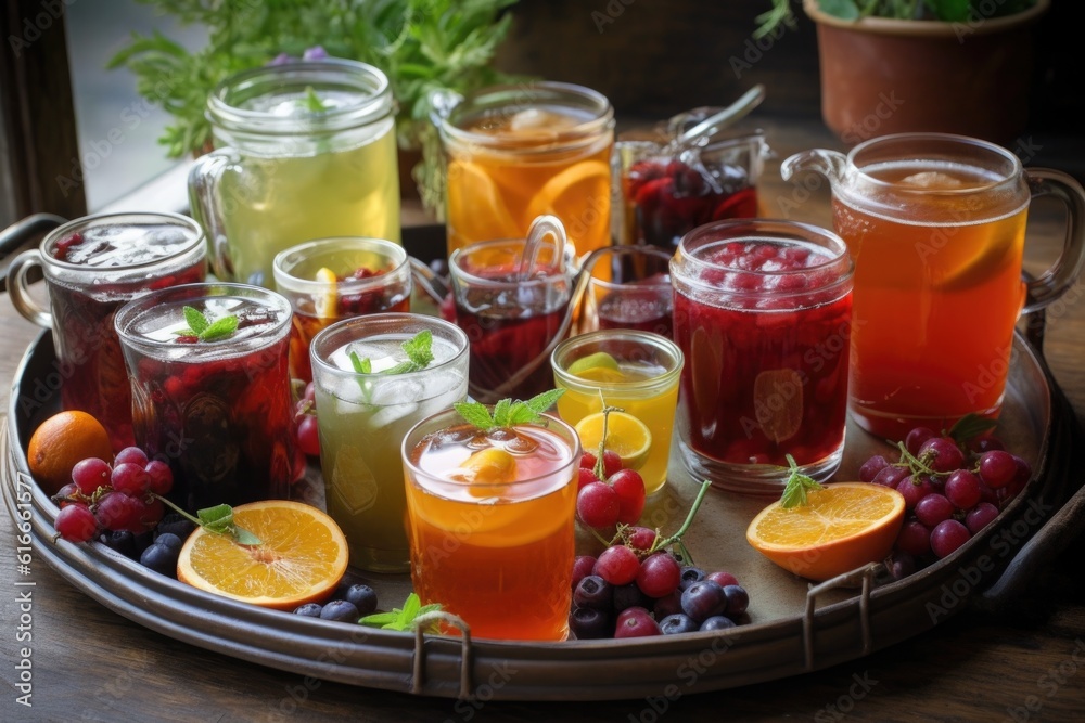 plate of assorted iced teas, including fruity and herbal varieties, created with generative ai plate of assorted iced teas, including fruity and herbal varieties, created with generative ai