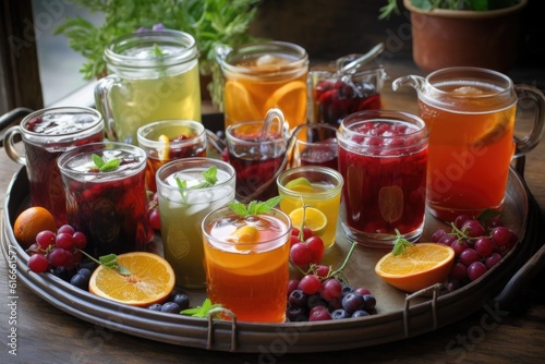 plate of assorted iced teas, including fruity and herbal varieties, created with generative ai