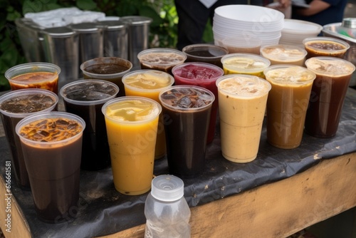 iced coffee and tea stall, with a variety of flavors on offer, created with generative ai