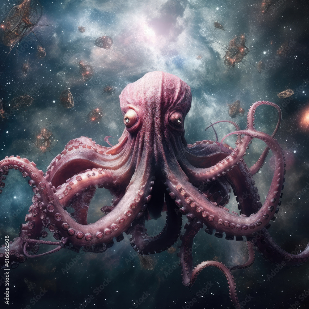 a planet size space octopus in space generated AI a planet size space octopus in space generated AI