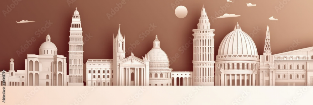World Landmarks Skyline Silhouette Style, Colorful, Cityscape, Travel and Tourist Attraction - Generative AI