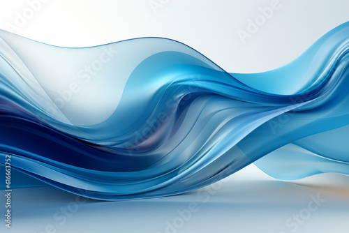 Abstract background with wavy lines. Blue smooth waves. Generative AI photo