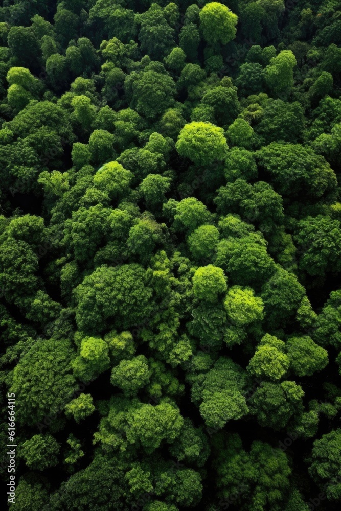 aerial view of lush, green forest canopy, created with generative ai