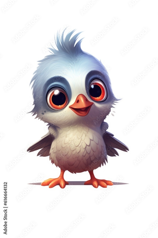 Cute baby Finch in Cartoon Style on white background - generative AI