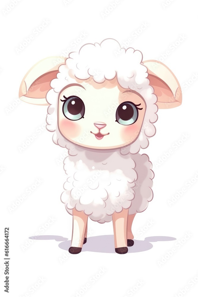 Cute baby Sheep in Cartoon Style on white background - generative AI Cute baby Sheep in Cartoon Style on white background - generative AI