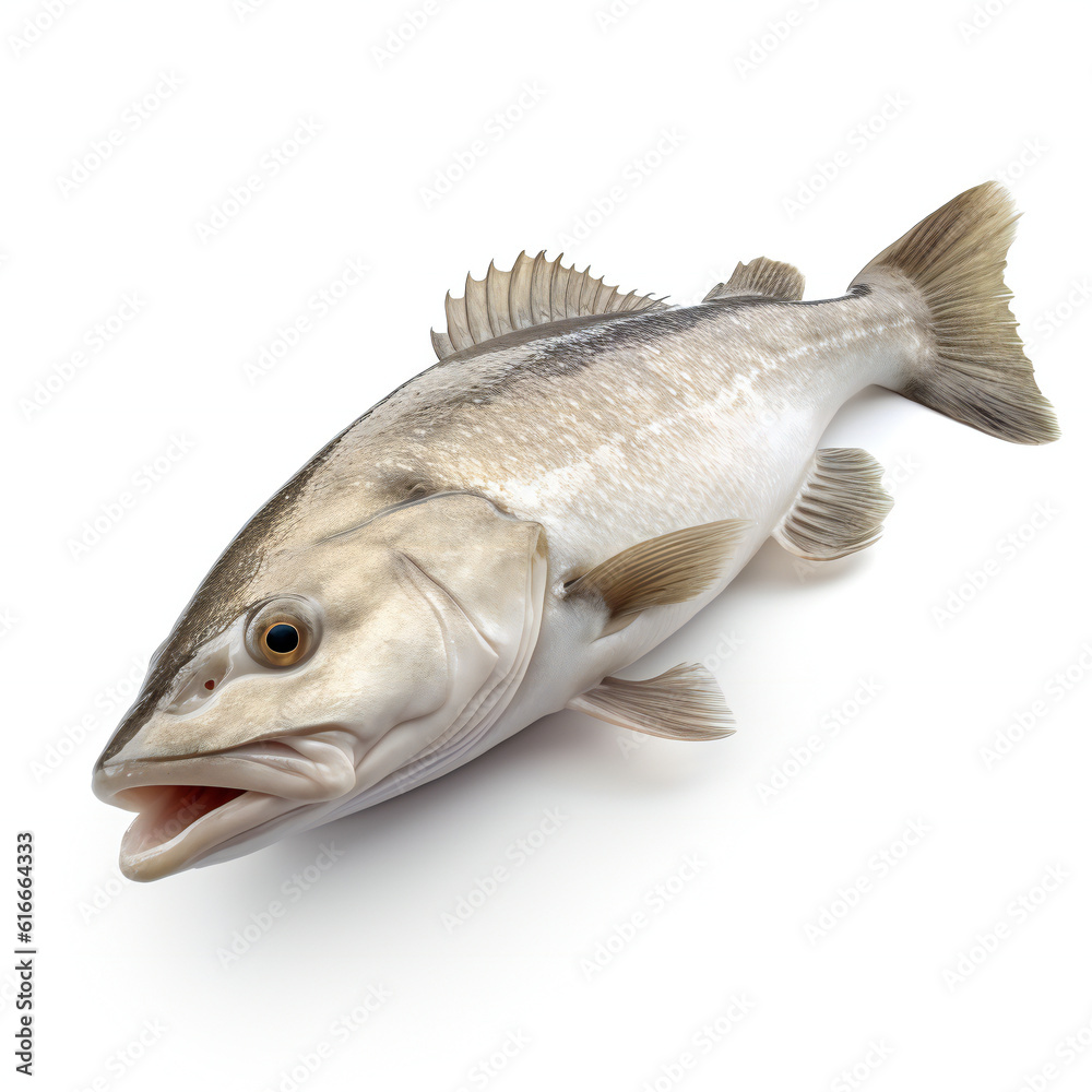 Fototapeta premium Cod fish on white background. 3D illustration digital art design, generative AI