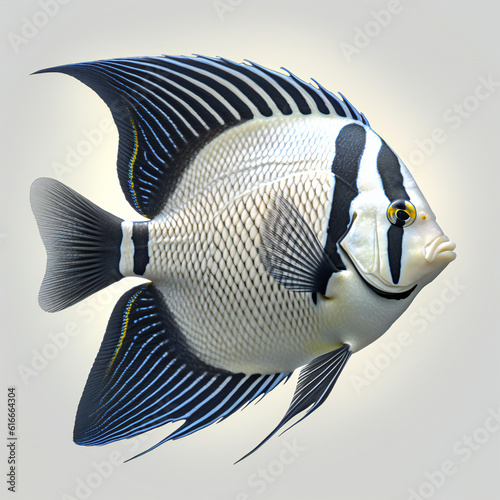 Angelfish or pterophyllum. 3D illustration digital art design, generative AI © Grafvision