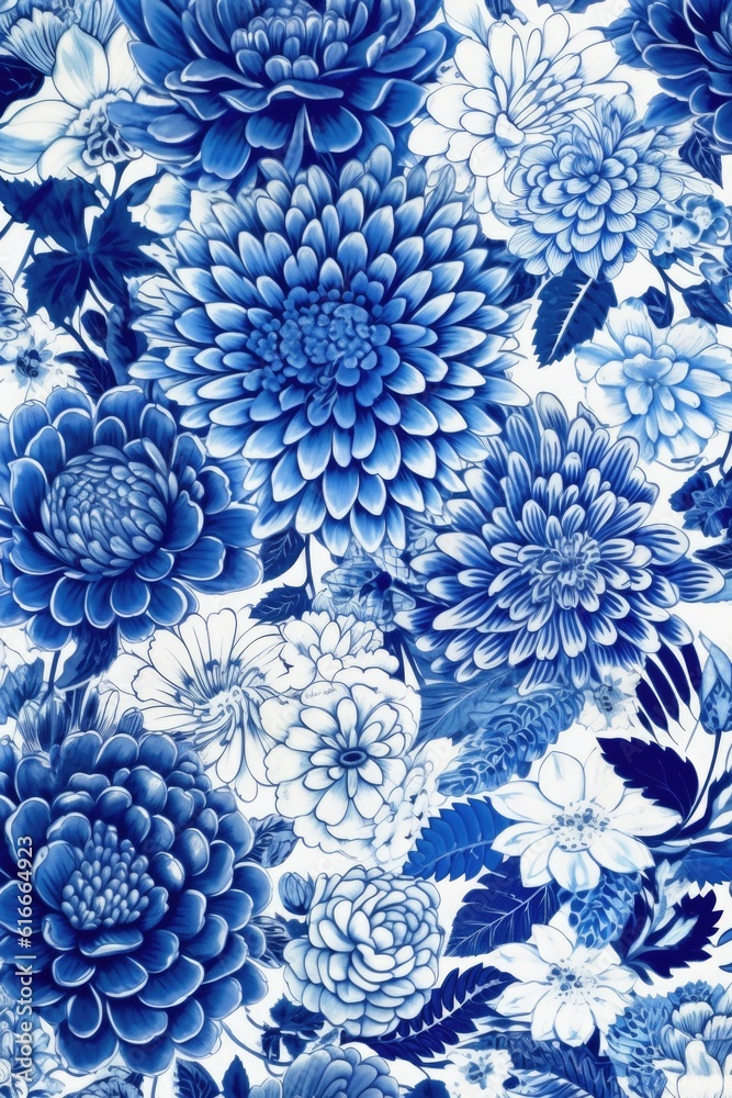 blue and white porcelain pattern, created with generative ai