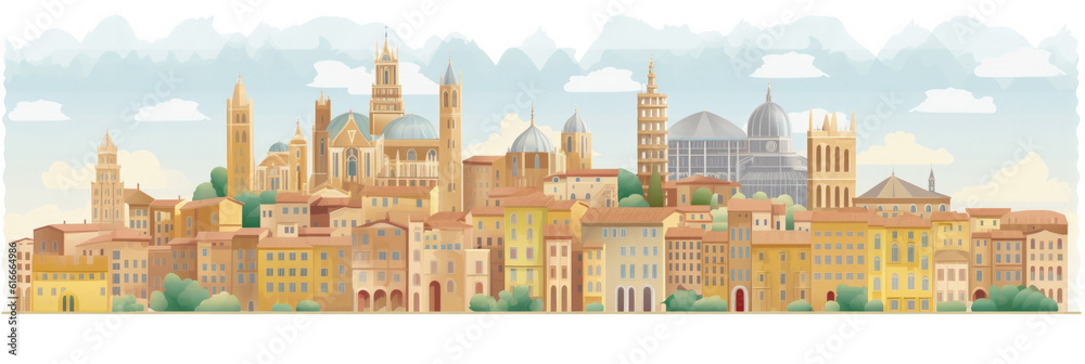 Siena city panorama, urban landscape. Business travel and travelling of landmarks. Illustration, web background. Buildings silhouette. Tuscany, Italy - Generative AI