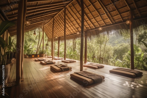 wellness retreats with variety of wellness activities  including yoga and meditation  massage  and healthy meals  created with generative ai