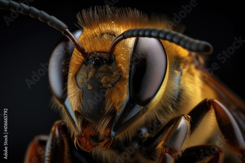 close-up of bee's face, eyes and antenna in motion, created with generative ai © Natalia