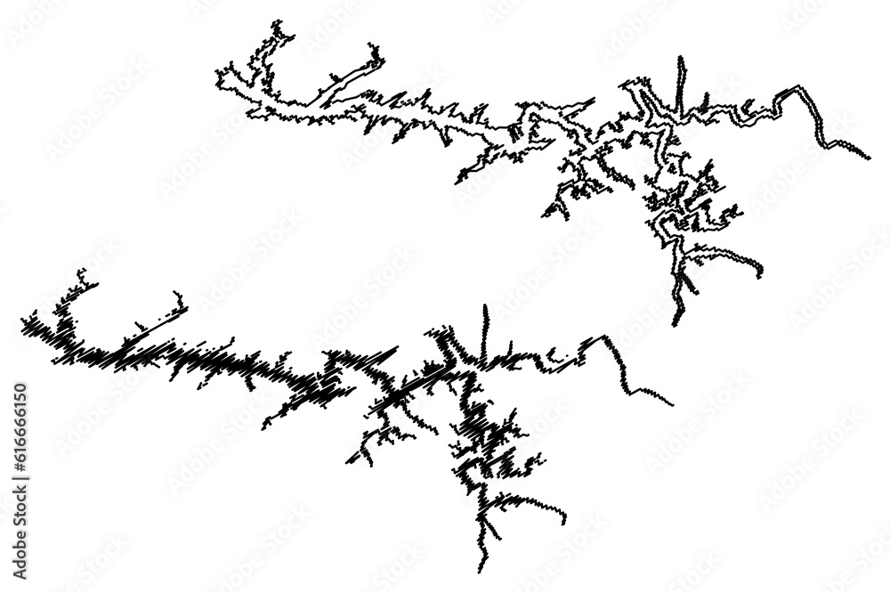 Obraz premium Lake Fontana Reservoir (United States of America, North America, us, usa, North Carolina) map vector illustration, scribble sketch Fontana Dam map