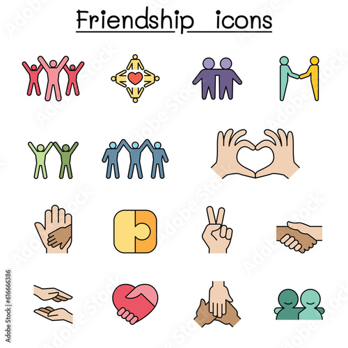 Friendship color line icon set