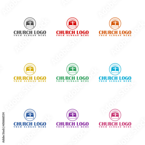 Church and book logo design template. Color set