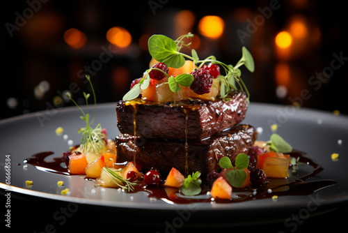 Fototapeta Naklejka Na Ścianę i Meble -  Gourmet Tasting Menus with Exquisite Presentation and Culinary Artistry Generative AI