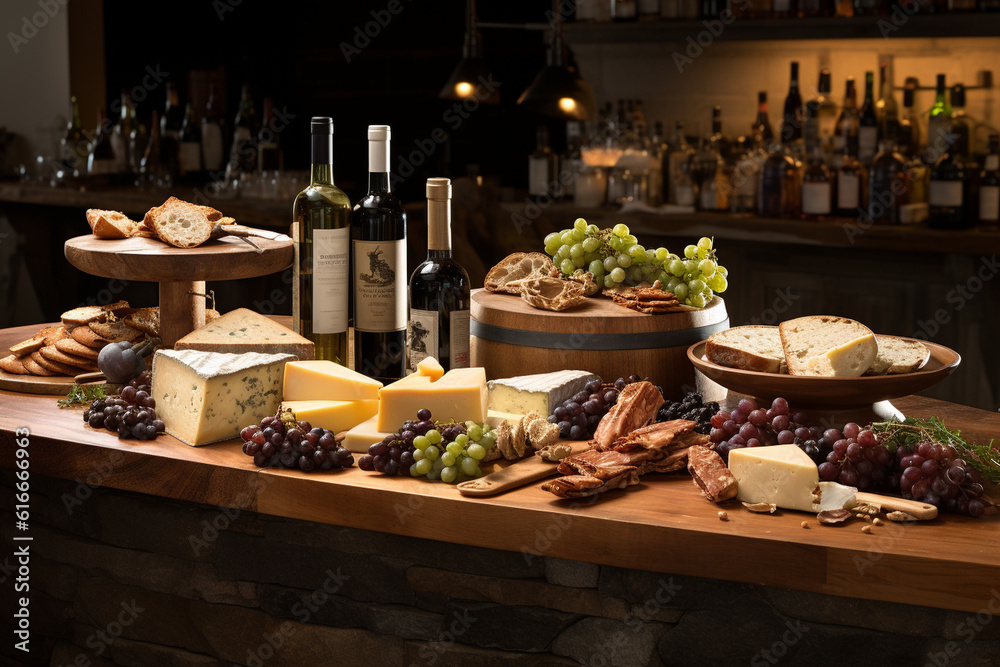 Rustic Wine and Cheese Tasting Counter Generative AI Rustic Wine and Cheese Tasting Counter Generative AI