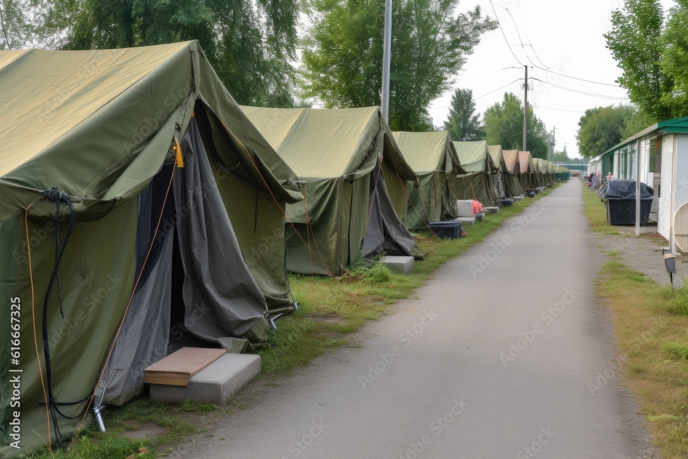 tents in a row, forming part of a military base, created with generative ai tents in a row, forming part of a military base, created with generative ai