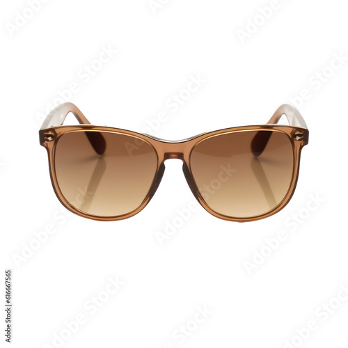 Brown plastic sunglasses isolated on transparent background. Generative AI.