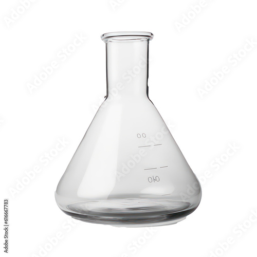 Empty chemical flask isolated on transparent background. Generative AI.